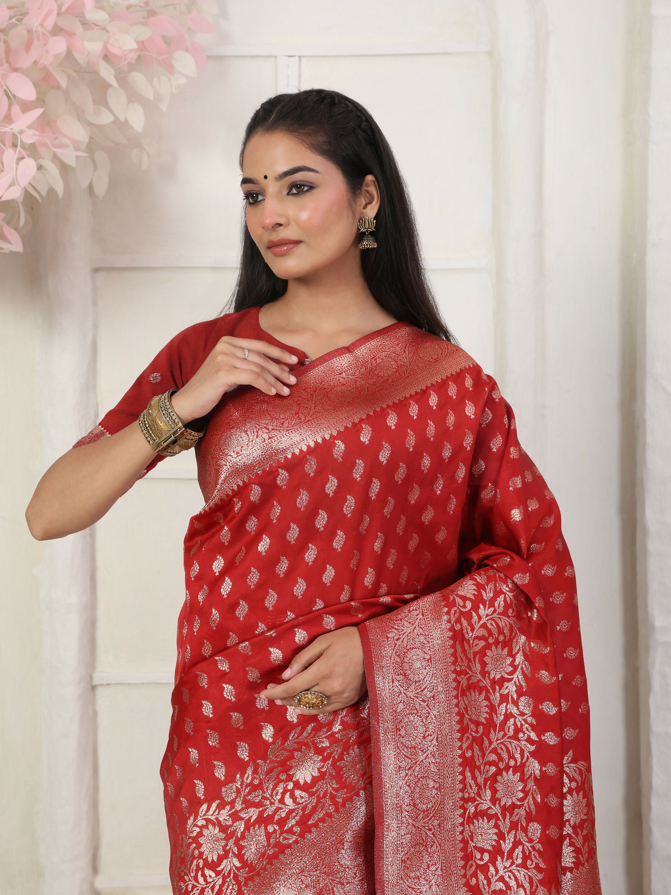 Astita Lichi Silk Red Saree