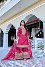 Thumbnail for Teeya Creation Pink Color Chinon Silk Heavy Embroidery Work Wedding Wear Sharara - Distacart