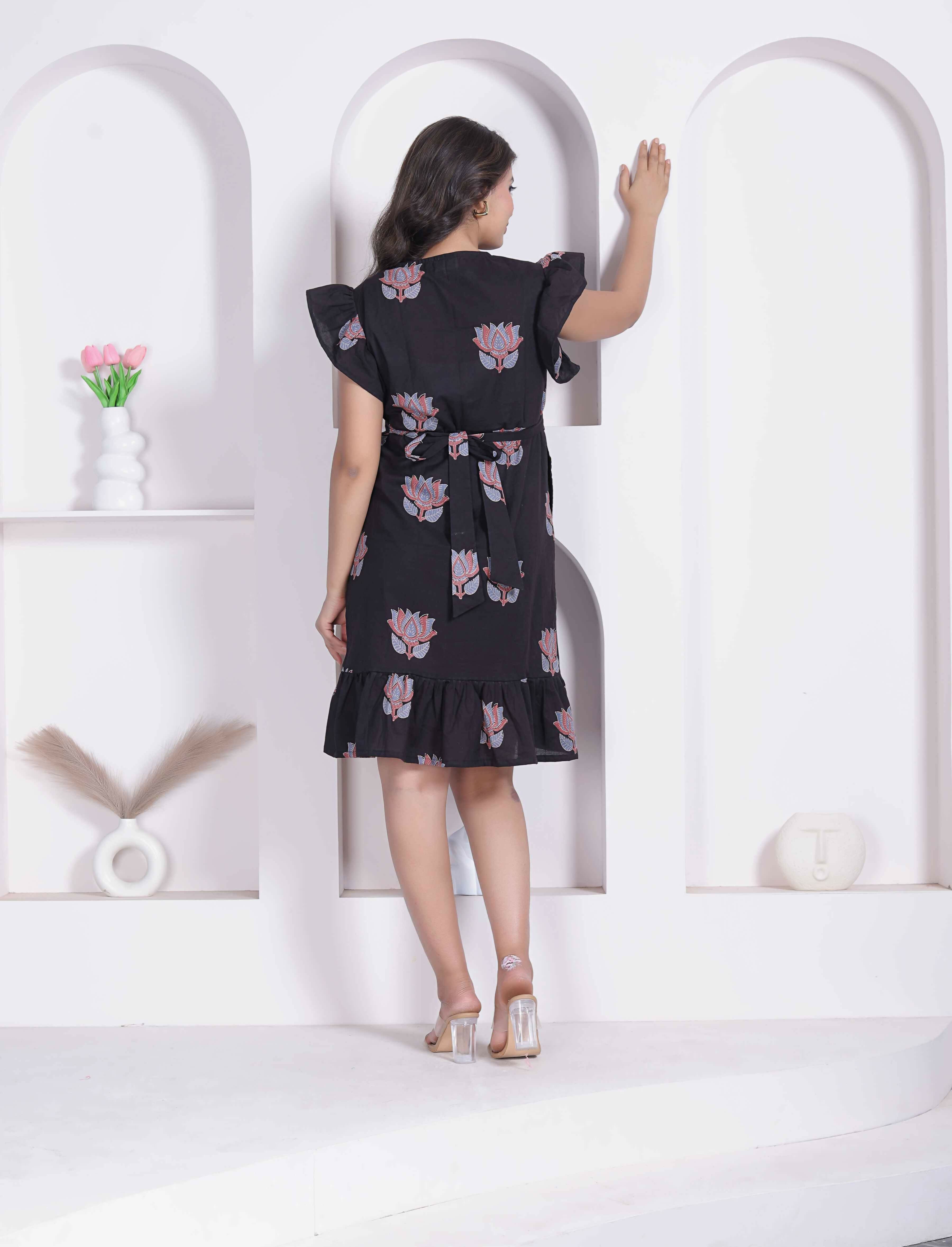 Miravan Women Empire Waist Black Mini Length Dress - Dista