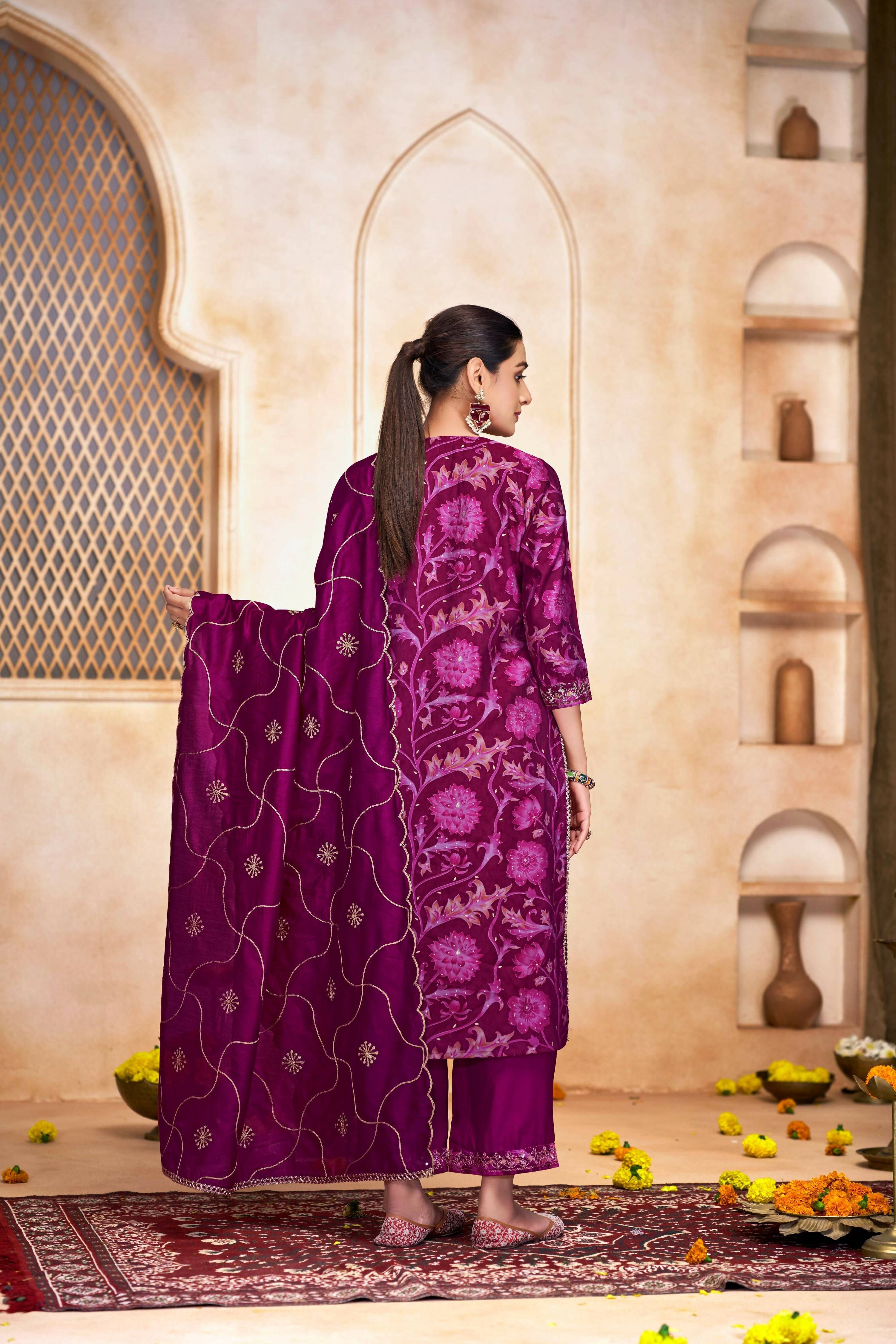 BulBul Rashmi Chanderi Pink Kurta Set with Dupatta
