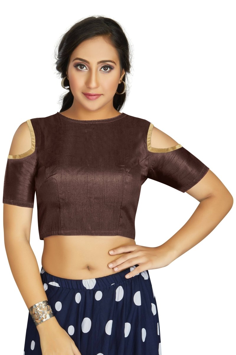 Aastha Fashion Women's Coffee Art Silk Cold Shoulder Sleeve Readymade Blouse - Distacart