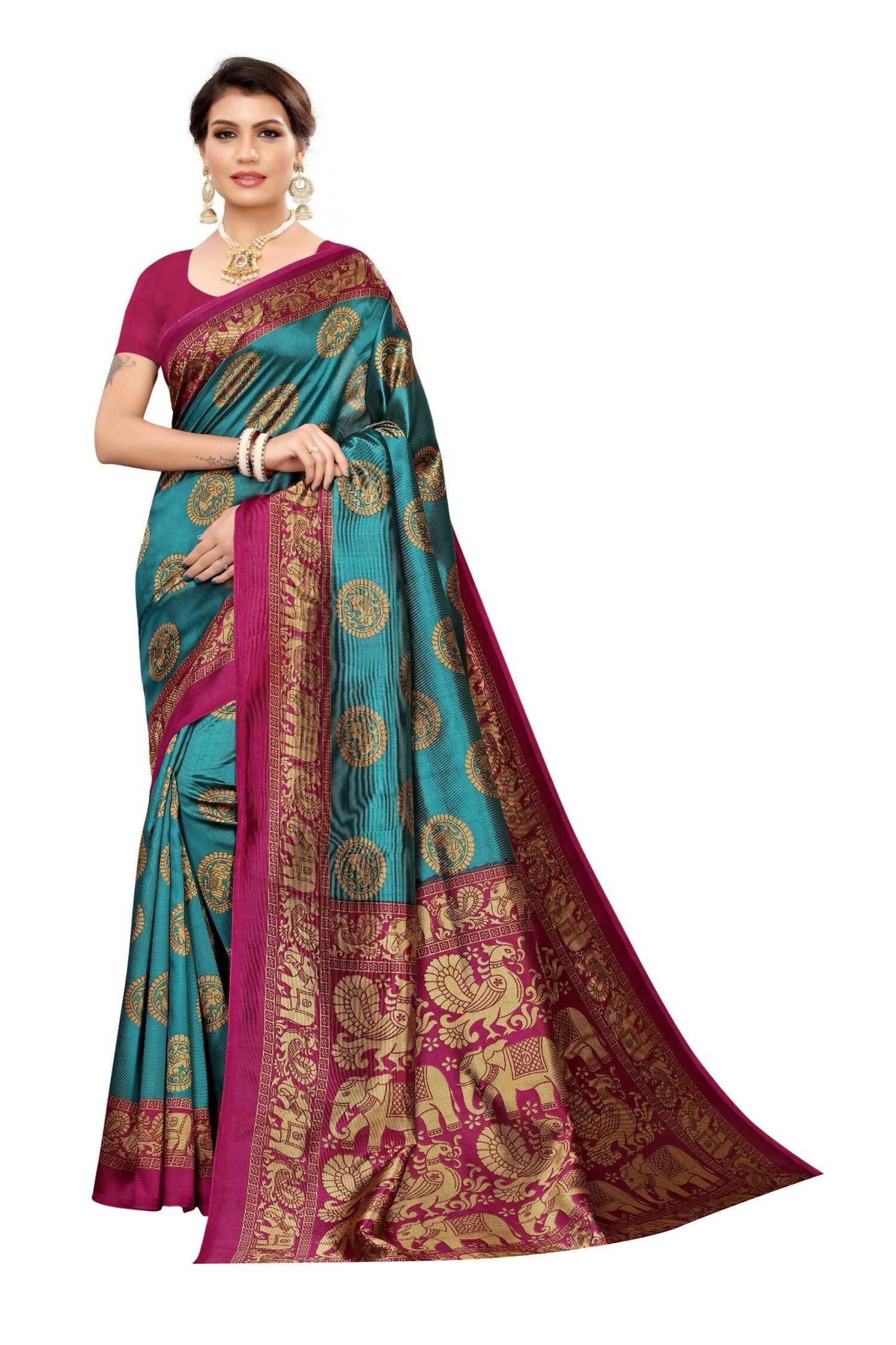 Vamika rama & wine Printed Art Silk Saree - Distacart