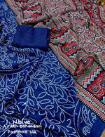 Thumbnail for Blue Silk Blend Ajrak Saree with Unstitched Blouse - Hiral Fashion - Distacart