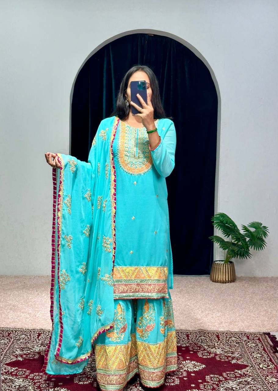 Lehenga Mart Designer Embroidered and Mirror Work Suit - Distacart