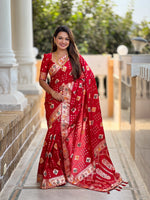 Thumbnail for Vedant Vastram Soft Dola Silk Fancy Jacquard Bollywood Saree - Red - Dista