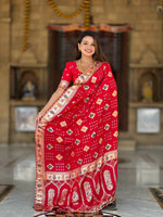 Thumbnail for Vedant Vastram Soft Dola Silk Fancy Jacquard Bollywood Saree - Red - Dista