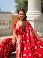 Thumbnail for Vedant Vastram Soft Dola Silk Fancy Jacquard Bollywood Saree - Red - Dista
