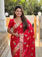 Thumbnail for Vedant Vastram Soft Dola Silk Fancy Jacquard Bollywood Saree - Red - Dista