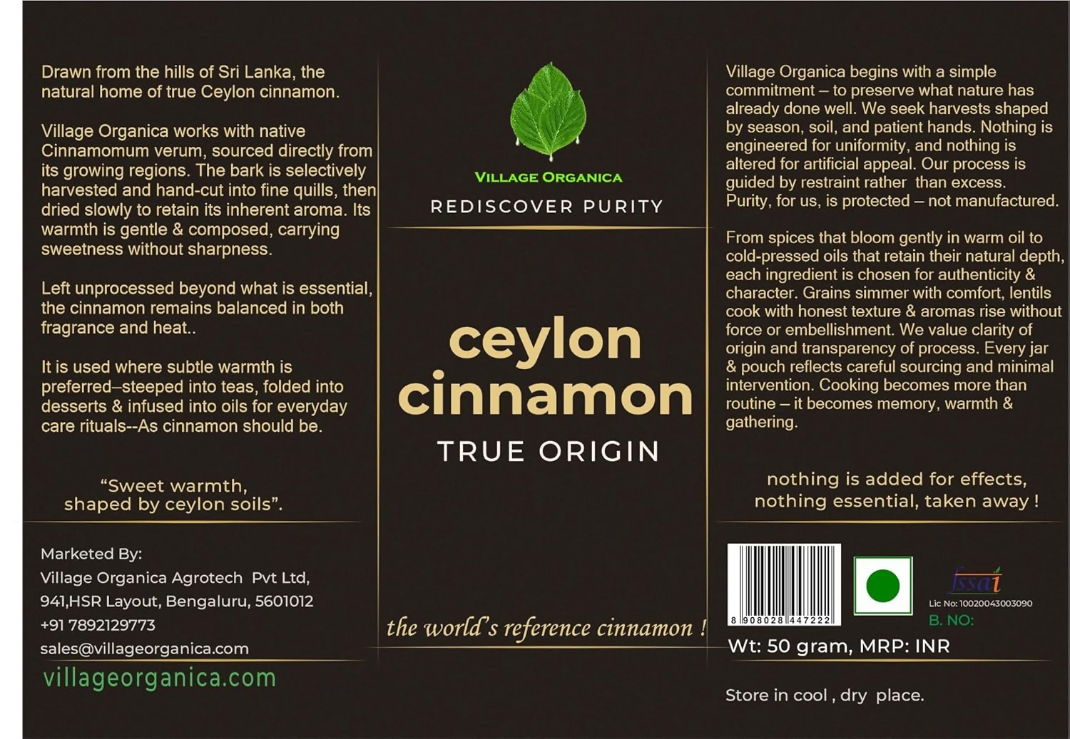 Village-Organica Ceylon Cinnamon Sticks - Dista