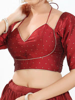 Thumbnail for Joban Fashion Maroon Brocade Padded Blouse With Sweetheart Neck Elbow Sleeves - Distacart