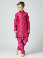 Thumbnail for Joban Fashion Kids Island Full Sleeves Chanderi Kurta, Pyjama Set with Traditional Butta Work - Rani Pink - Distacart