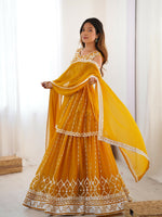 Thumbnail for Joban Fashion Yellow Lehenga Georgette Coding Dori with Sequence with Rivet Moti