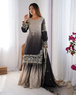 Thumbnail for The52 Women's Beautiful Chinon silk Fabric Embroidery Work Straight Kurta Palazzo and Dupatta Set - Distacart