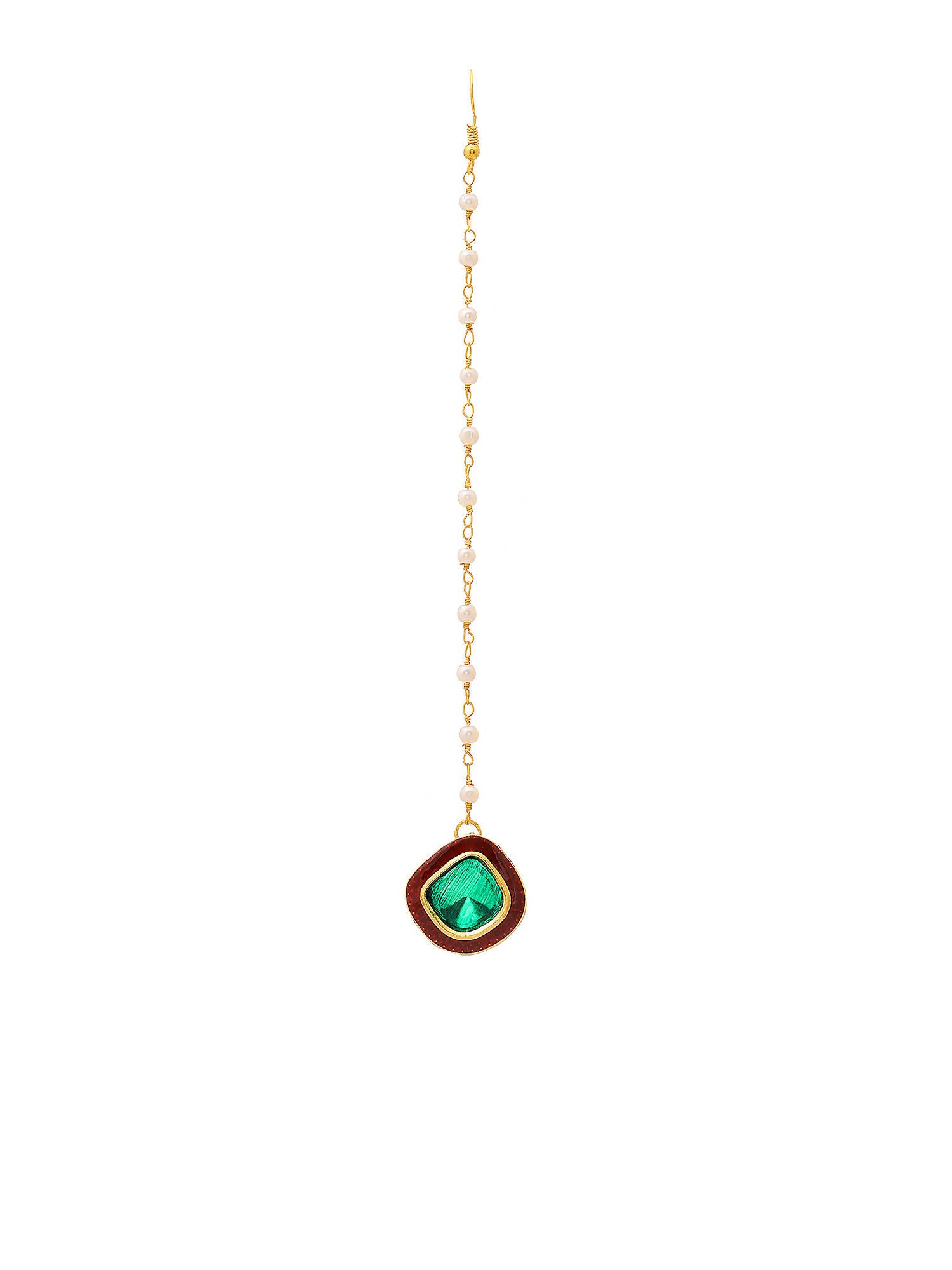 Ruby Raang Green and Red Meenakari Kundan Maang tikka