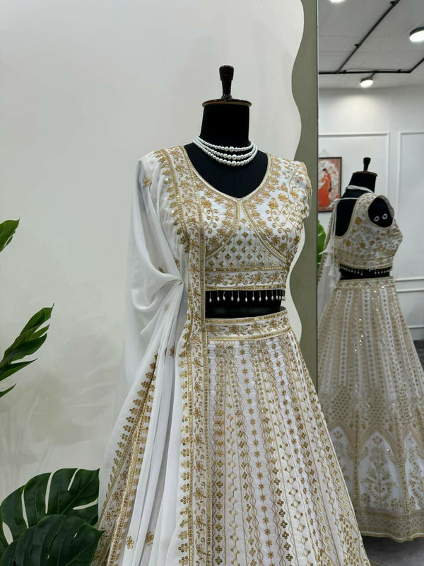 Jyoti Fashion Women's White Faux Georgette Sequins with Thread Embroidered Designer Lehenga Choli Set - Distacart