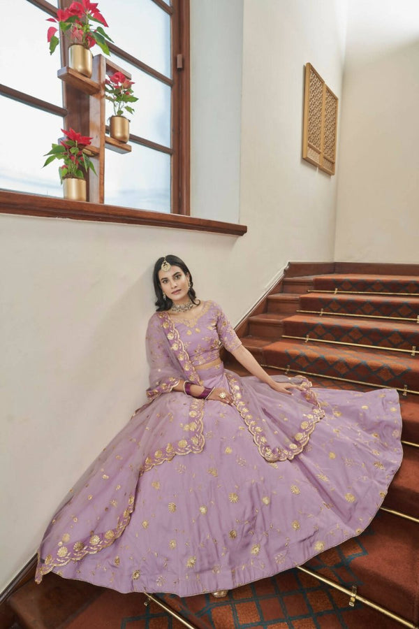 Aastha Fashion Women's Purple Art Silk Zari & Sequins Embroidery Party Wear Lehenga Choli - Distacart