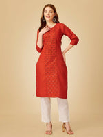 Thumbnail for Jyoti Fashion Women's Rust Cotton Blend Embroidered Kurta Pant Set - Distacart