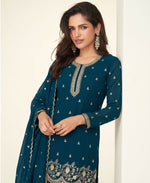 Thumbnail for KC Bollywood Style Teal Blue Georgette Suit For Women - Dista