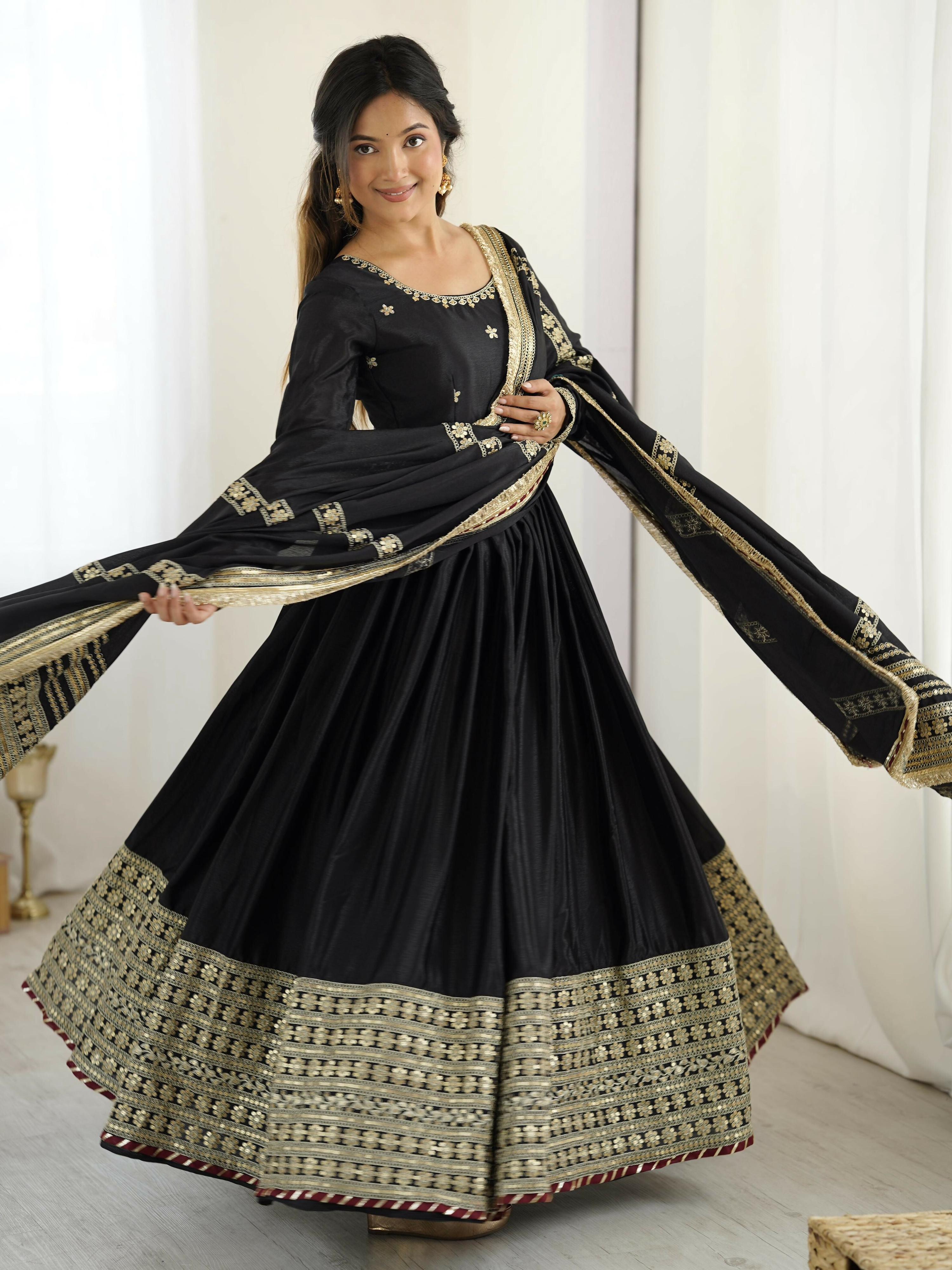 Joban Fashion black Kurta set with Pant Chinon silk Thread with Sequins work