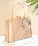 Thumbnail for Joban Fashion Luxurious Satin Evening Clutch With Detachable Chain Strap - Golden