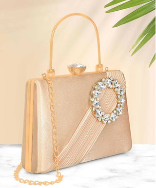 Joban Fashion Luxurious Satin Evening Clutch With Detachable Chain Strap - Golden