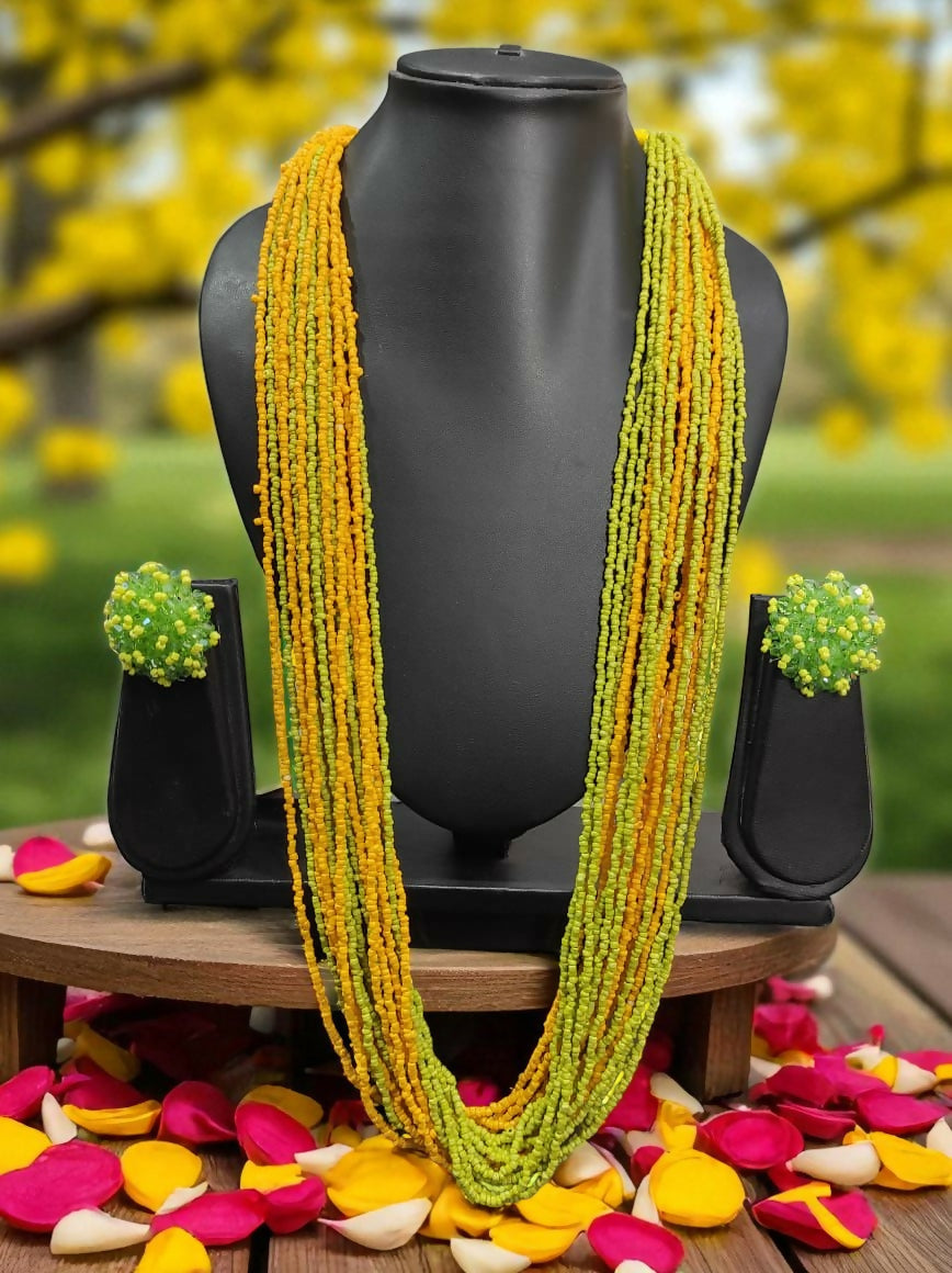 Inhanns Rangsaaz 20-Layer Luxe Long Beaded Necklace (With Optional Statement Earrings) - Dual Tone With Earring - Distacart