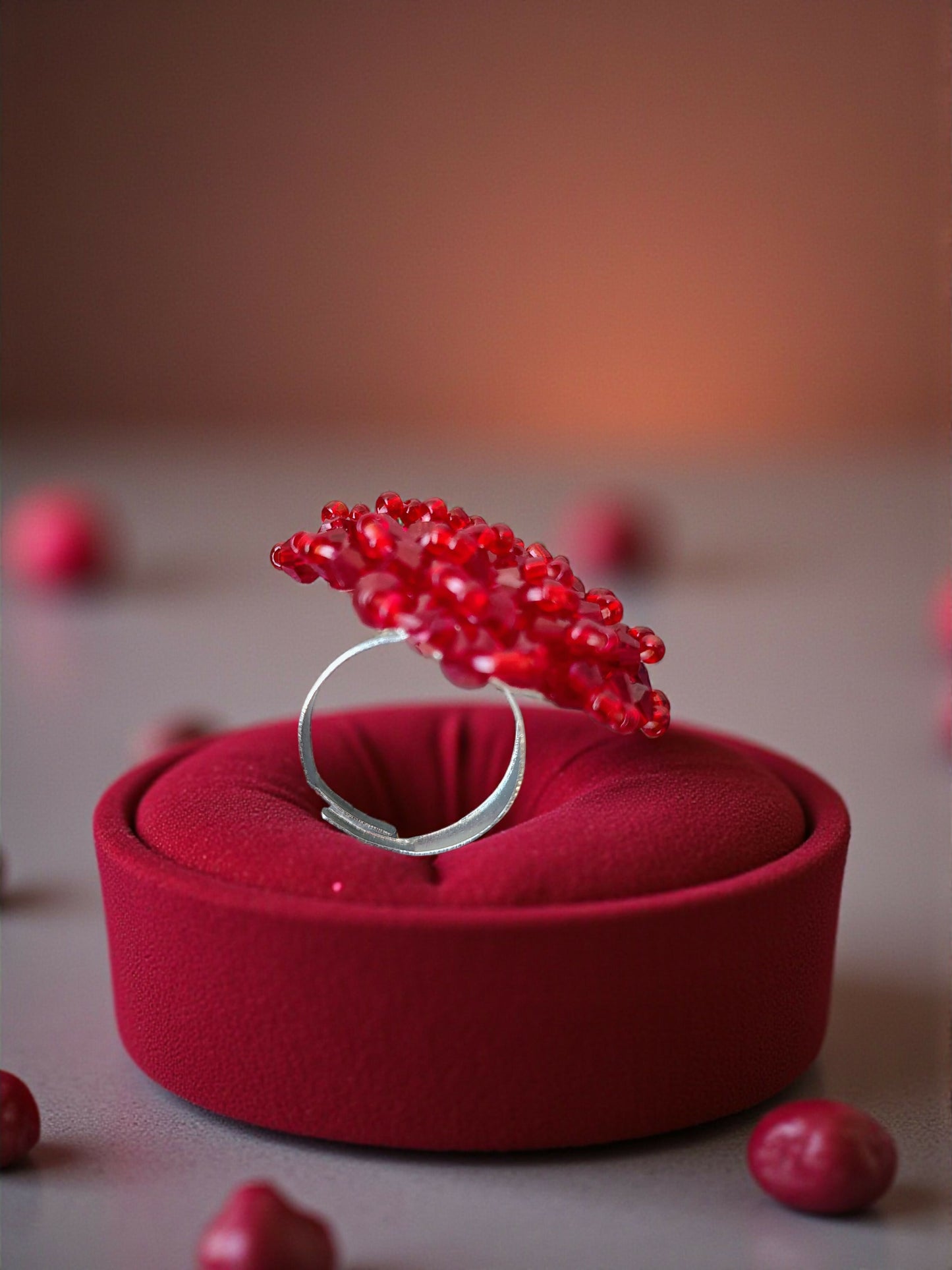 Inhanns Rang-E-Roshan Adjustable Ring – Handmade Crystal Statement Ring - Maroon 2 - Distacart