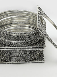 Thumbnail for NVR Women's Set of 8 Silver-Toned German Silver Oxidised Bangles - Distacart