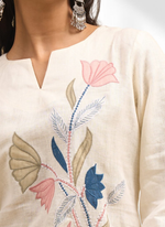 Thumbnail for Joban Fashion Cream Linen Embroidered Readymade Cord Set - Distacart