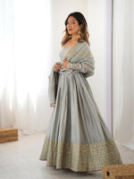 Thumbnail for Joban Fashion grey Kurta set with Pant Chinon silk Thread with Sequins work
