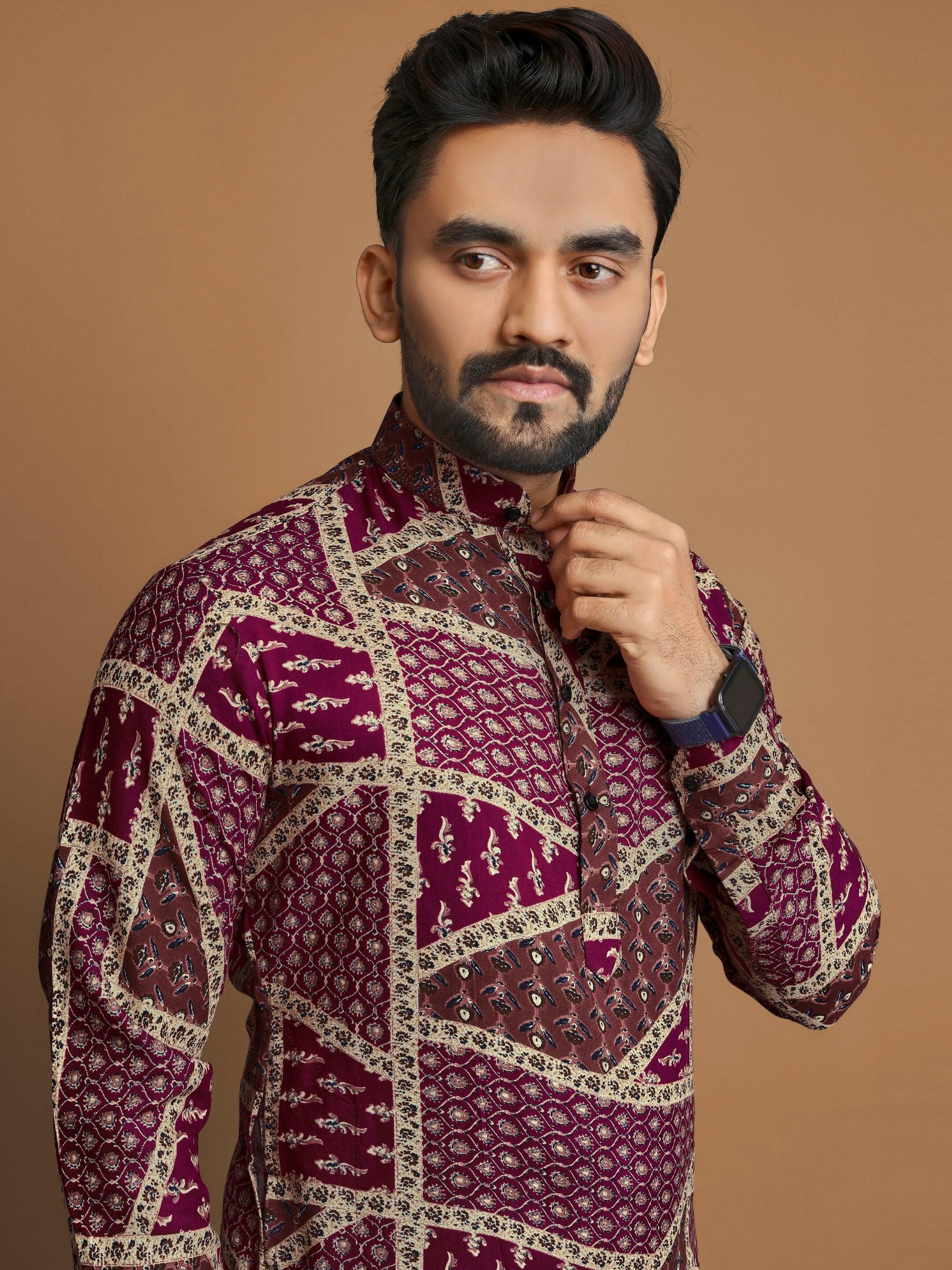 Anaita Purple Printed Cotton Straight Kurta - Distacart
