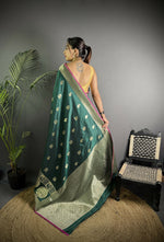 Thumbnail for Joban Fashion Dark Green Banarasi Soft Lichi Silk Paisley Saree