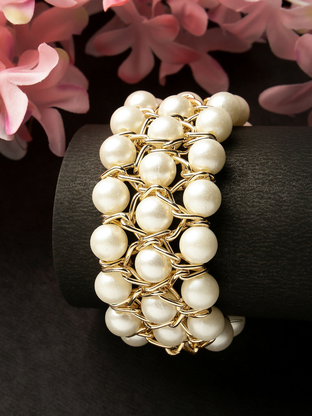 NVR Women White Beaded Elasticated Bracelet - Distacart