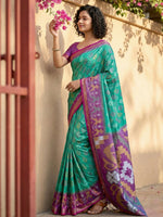 Thumbnail for Shree Shyam Fashion Rama Green Pochampally Silk Saree - Distacart