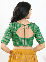Thumbnail for Joban Fashion Green Brocade Padded Blouse With Round Neck Elbow Sleeves - Distacart