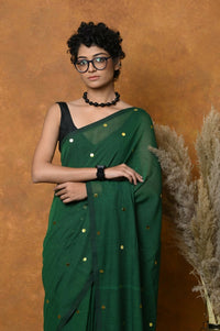 Thumbnail for Very Much Indian Pure Mul Cotton Handloom Saree - Green - Distacart