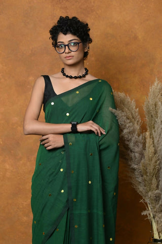 Very Much Indian Pure Mul Cotton Handloom Saree - Green - Distacart