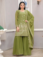 Thumbnail for Teeya Creation Mehendi Green Faux Georgette Embroidery Work Sharara Set - Distacart