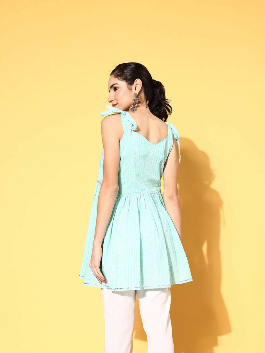Ahalyaa Women Mint Green Pure Cotton Printed Tunic - Distacart