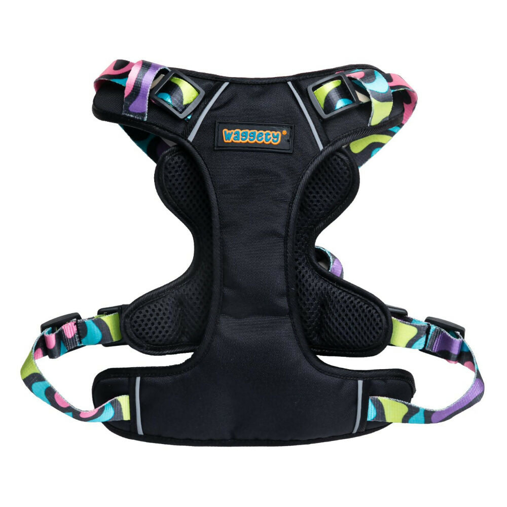 Waggety Adjustable Full Body Dog Harness - Comfortable Fit, Lightweight Polyester, Black - Dista