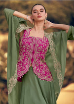 Thumbnail for Anaita Mehendi Chinon Readymade Shrug Suit with Heavy Embroidery Work - Distacart