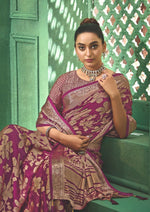 Thumbnail for Joban Fashion Deep Magenta Dull Moss Brasso With Kasab Zari Border Saree & Tassels With Brasso Blouse