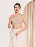 Thumbnail for Joban Fashion Peach Jacquard Padded Blouse With V Neck Sleeveless - Distacart