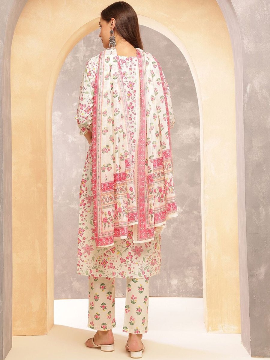 Anouk Women Floral Printed Regular Pure Cotton Kurta with Trousers & With Dupatta