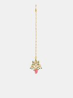 Thumbnail for Ruby Raang Gold Polished Maroon Kundan Maang Tikka