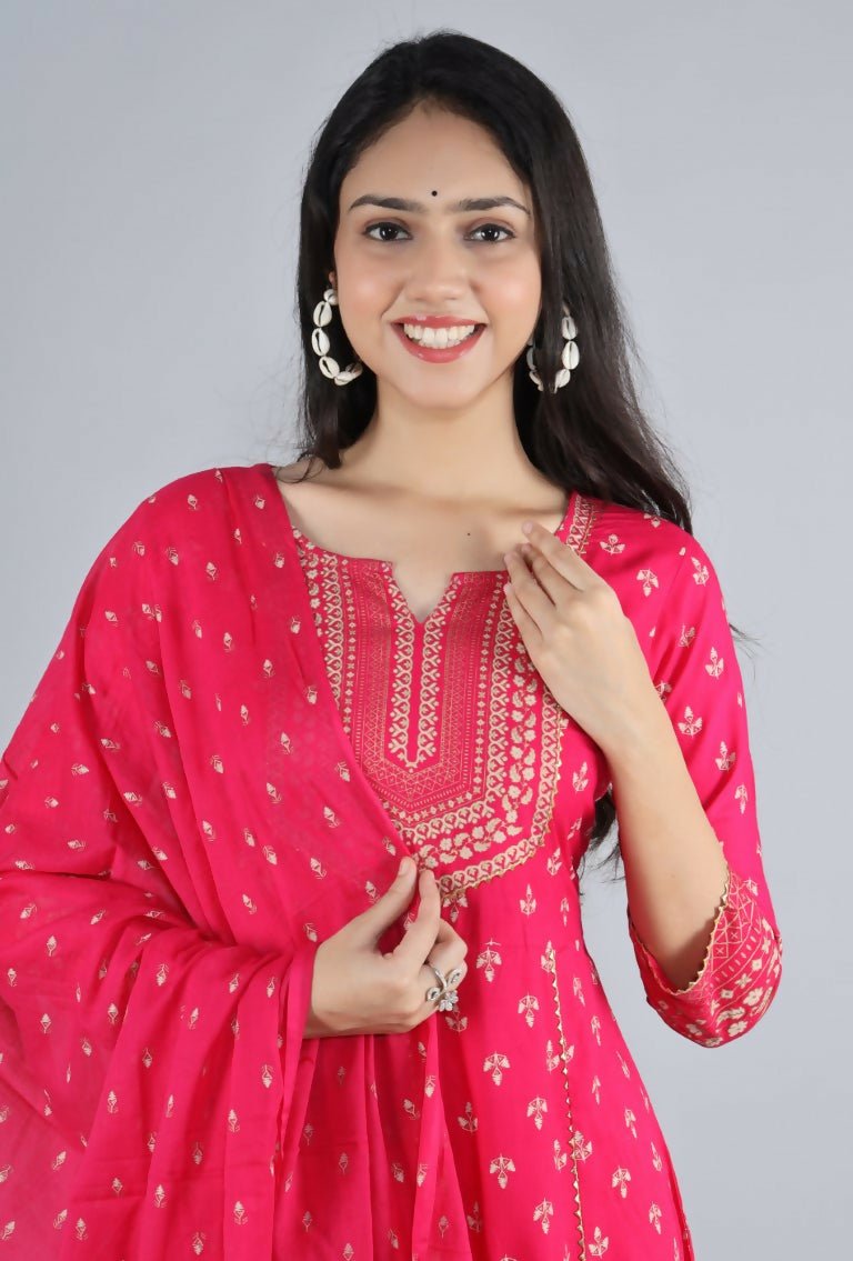 Alvano Alvano Beautiful Printed Kurti with Palazzo and Dupatta for women's and Girls (Pink) - Distacart