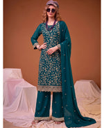 Thumbnail for KC Teal Blue Straight Suit For Women Georgette Fabric - Dista