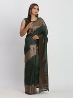 Thumbnail for Astita Linen Cotton Dark Green Saree