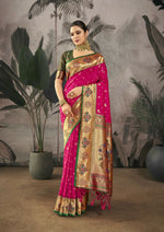 Thumbnail for Vishnu Weaves Women's Rani Paithani Silk Saree with Blouse - Distacart
