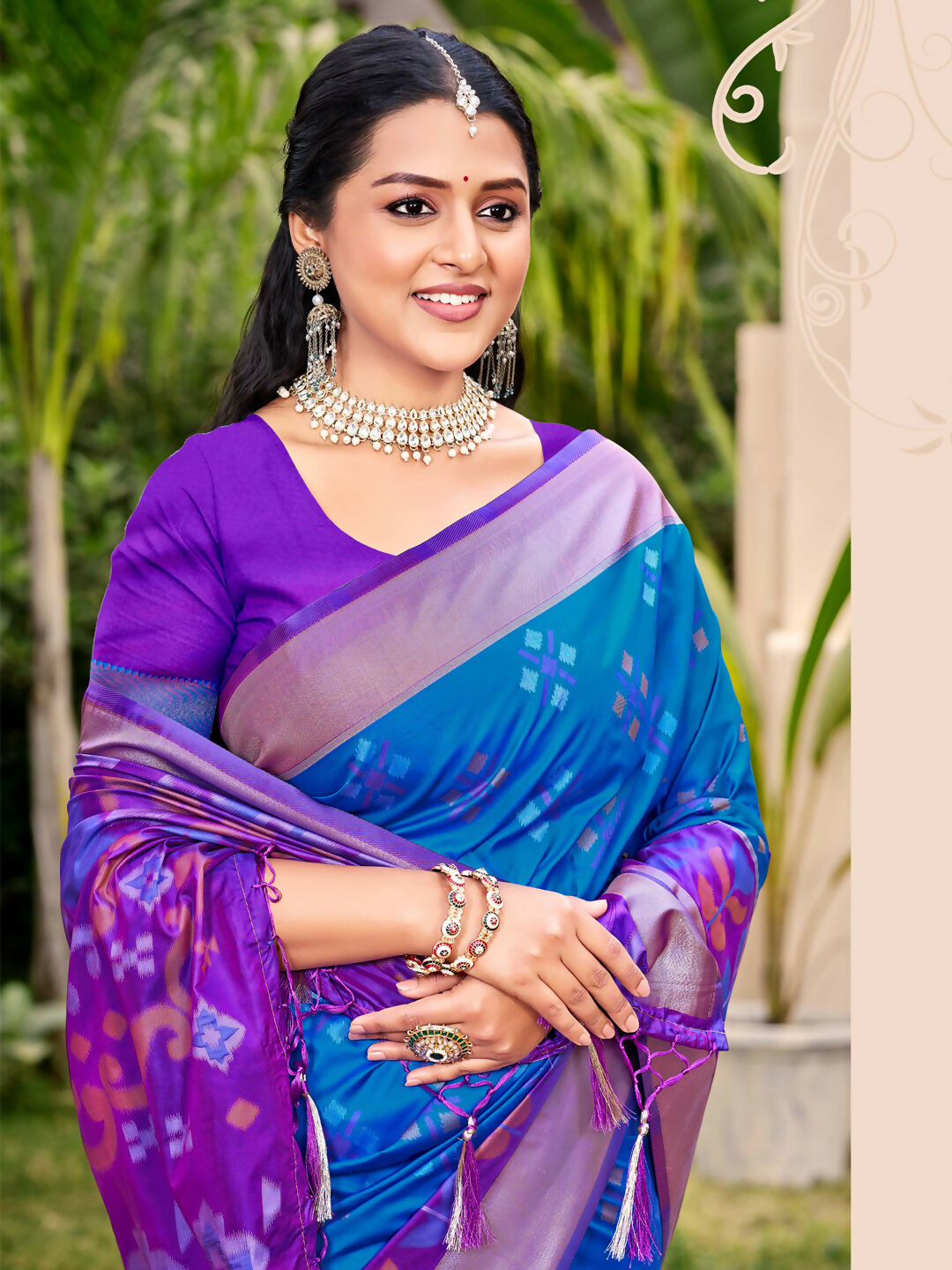 Astita Pochampalli Silk Blue Saree